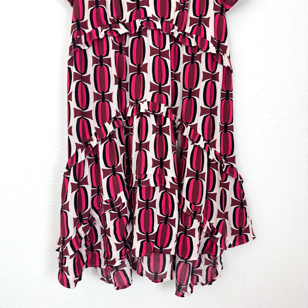 NWT Anthropologie Robin Tiered Flutter Sleeve Mini Dress Geometric Print Medium - Picture 6 of 9